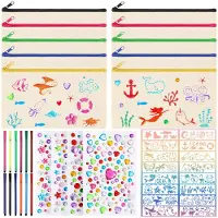 Markenlos 10 selbstgenähte Stoffmäppchen, unbemalt, für Kinder, mit 12 Buntstiften, 16 Malformen und 4 Aufklebern für Kosmetiktaschen, Aufbewahrungsboxen für Schrein