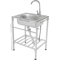 OEM Küchenspüle, freistehendes Design, Warm- und Kaltwasserhahn, Silber