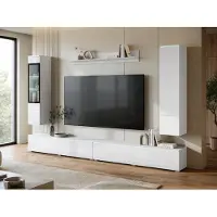 MINIO go for it , VEVE XXL, Wohnwand 300 cm, LED, TV-Lowboard, Wandregal, grifflose Fronten, hängend oder stehend, Weiß / Weiß Hochglanz Farbe