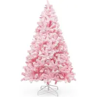OEM 180 cm roze PVC-Kerstbaum mit vollem Flock-Design, 808 Doppelblätter, stabile Basis