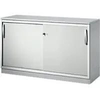 Schäfer Shop Schiebetürenschrank TETRIS SOLID, 2 OH, B 1200 x H 818 mm, Mitteltrennwand, 19 mm Abdeckplatte, lichtgrau/weißalu