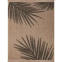 TT Home In-& Outdoor Teppich Wohnzimmer Wetterfest Balkon Boho Blattmotiv 3D Fransen Größe 120x160 cm