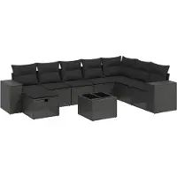 vidaXL 8-tlg. Garten-Sofagarnitur mit Kissen Schwarz Poly Rattan