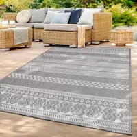 TT Home In-& Outdoor Teppich Wetterfest Balkon Küche Wohnzimmerteppich Boho Geometrisches Design Skandi Modern Größe 160 cm Rund