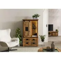 MASSIVMOEBEL24.DE Schrank Mango / Altholz 90x45x150 natur lackiert RAILWAY LUX #115