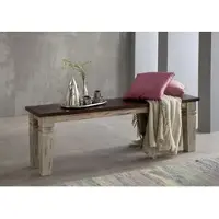 MASSIVMOEBEL24.DE Bank Mango / Akazie 160x35x45 weiß gewachst CASTLE-ANTIK #147