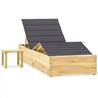 Furnicato Garten-sonnenliege Aus Imprägniertem Kiefernholz Mit Tisch Und Auflage 198x90x 30-75 Cm Anthrazit