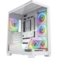 Modecom VOLCANO STELLAR PLUS ARGB 5F weiß, PC Gehäuse, Midi Tower, 5x 120 mm ARGB Lüfter, Panorama Glasfenster, Mesh Front, ATX Support