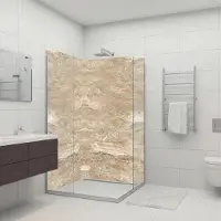 Dedeco Eck-Duschrückwände Aluminium wasserfest Motiv: Marmor V3, 2 x 90x200x0,3cm, Badrückwand, Fliesenersatz fugenlos Wandverkleidung Wandpaneele, Germany