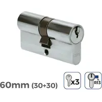EDM Türzylinder aus Nickel 60mm (30+30mm) Kurz Cam R13 mit 3 Schlüsseln inklusive