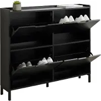 Merkloos Schuhschrank - 100 cm - mit Klappen - schwarz