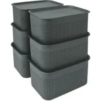 Relaxdays - Aufbewahrungsbox mit Deckel 6er Set, Grau, 18,5 x 26,5 x 13 cm