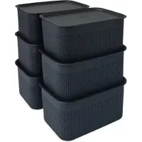 Relaxdays - Aufbewahrungsbox mit Deckel 6er Set, Schwarz, 18,5 x 26,5 x 13 cm