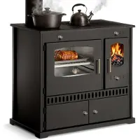 Prometey Küchenofen Holzherd P ECO INOX Edelstahlbackfach, linke Version