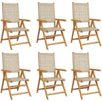 vidaXL Gartenstuhl Verstellbar 6 Stk. Beige Poly Rattan Massivholz