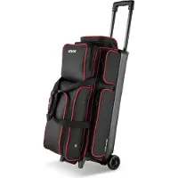 Vevor Bowlingballtasche für 3 Bälle mit Doppelrollen & separatem Fach für Schuhe (bis US-Größe 16) & übergroßer Zubehörtasche, einziehbarer Griff lässt sich auf 105 cm ausziehen Schwarz + Rot