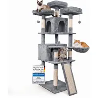 Xonic Foxdevil by Stabiler Kratzbaum für Katzen [165 cm] - Großer Katzenkratzbaum mit 3 Aussichtsplattformen, Liegemulde, 2 Kuschelhöhlen, 3 Spielbällen & Kratzbrett-Treppe ? ([V2 Grau])