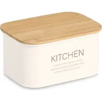 Zeller 19406 Vorratsdose KITCHEN 1200 ml aus Metall, creme mit Bambusdeckel