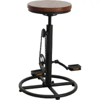 Mendler Barhocker MCW-N19, Barstuhl Tresenhocker, höhenverstellbar drehbar Fußablage Industrial Metall Massiv-Holz braun