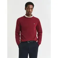 Gant für Herren. 87211 Sehr feiner Pullover aus Schafwolle mit burgunderrotem Rundkragen (S), Lässig, Bordeaux