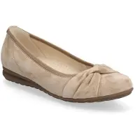 Gabor Ballerina "FLORENZ", Damen, Gr. 38, beige, Ziegenveloursleder, Schuhe Ballerina, Businessschuh, Slipper, Schlupfschuh mit Zierriegel, Weite G (=weit)