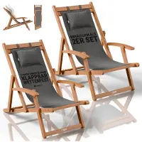 Juskys Sonnenliege Tavira Anthrazit - klappbar, verstellbar, 2er Set, Akazienholz
