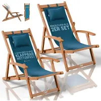 Juskys Sonnenliege Tavira Petrol - klappbar, verstellbar, 2er Set, Akazienholz