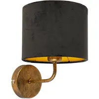 QAZQA - Retro Vintage Wandlampe Gold I Messing mit schwarzem Veloursschirm - Matt I Wohnzimmer I Schlafzimmer - Stahl Rund - LED geeignet E27