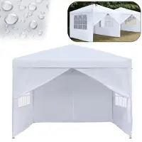 LZQ 2,5x2,5m Faltpavillon Pavillon Faltbar mit 4 Seitenwänden, Gartenpavillon Gartenzelt, wasserdicht, UV-Schutz, Partyzelt, inkl .Tasche, Weiß