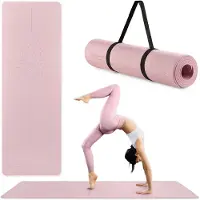 HyperMotion Lotus Yogamatte - 6mm TPE rutschfest - Trainingsmatte für Yoga Pilates Fitness - 183x61cm, inkl. Tragegurt, Trainingsunterlage, Rosa