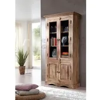 MASSIVMOEBEL24.DE Vitrine Sheesham 90x40x190 grau geölt LEEDS #47