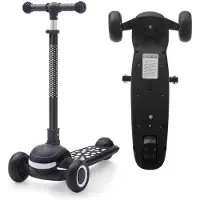 StarTech.com Kinderroller - YLT-819 - 3 Räder - One-Click faltbar - Höhenverstellbarer Lenker 4 Stufen - Hinterradbremse - Leuchtendes breites Deck - 3–6 Jahre - Schwarz