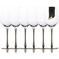 Intirilife 6x Wein Glas mit goldfarbenem Stiel - 380 ml Füllmenge - Rotwein Weißwein Glas Kelch Kristallglas stoßfest