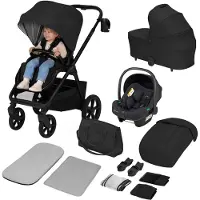 Lionelo Kinderwagen Carmine 3in1 mit Autositz i-Size, Babywanne & Buggy, GravelTech Räder, Federung, UPF50+ Schwarz