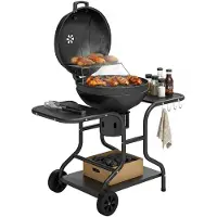 Outsunny Holzkohlegrill BBQ Smoker mit Seitentischen Deckel Thermometer Räder
