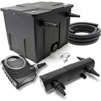 SunSun Komplettset: CBF-350 Teichfilter bis 12000L Teichfilteranlage Durchlauffilter, NEO6000 Teichpumpe 6000l/h 40W, CUV-224 Teichklärer 24W, 5m Teichschlauch 38 mm (1 1/2"), Schlauchschellen 44-47mm