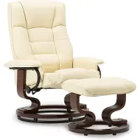 MCombo Recliner Chair Fernsehsessel TV Recliner Sofa Tiltable Turns With Footstool Faux Leather Wooden Legs Black/Cream (Cream)