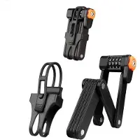 OEM Mountainbike-Sicherheitskette 4-stellige Kombination - 8 harte Metallschlösser - Faltbarer Fahrradschloss - Schwarz - 15,5x7,5 cm