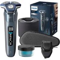 Philips Series 7000 Elektrorasierer Herren S7882/54, Wet & Dry, Eisblau, integrierter ausklappbarer Trimmer, Barttrimmer-Aufsatz, Reinigungsstation