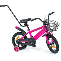 Thunder Kinderfahrrad 14 Zoll mit leuchtenden Stützrädern, Schiebestange und Korb – für Kinder 3–6 Jahre
