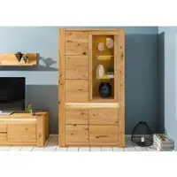 MASSIVMOEBEL24.DE Vitrine Wildeiche 113x40x205 natur geölt KENT #102
