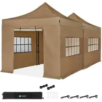 Vonroc Partyzelt – 6 × 3 m – Premium Easy-Up Partyzelt | Set inkl. 2× Zelt, Seitenwänden und Verbindungskit – Beige