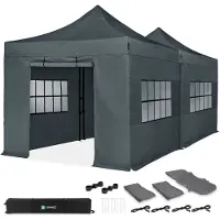 Vonroc Partyzelt – 6 × 3 m – Premium Easy-Up Partyzelt | Set inkl. 2× Zelt, Seitenwänden und Verbindungskit – Grau