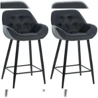 Décoshop26 - Set aus 2 Barhockern Hochstühlen mit gepolstertem Sitz in dunkelgrauem Stoff und schwarzem Metall 10_0004166
