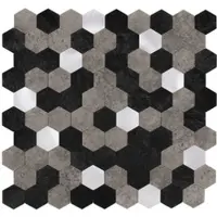 Dalsys Selbstklebende Fliesen 0,88m2 11 Stück Hexagon Schwarz Grau Silber