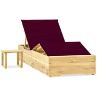 Furnicato Garten-sonnenliege Aus Imprägniertem Kiefernholz Mit Tisch Und Auflage 198x90x 30-75 Cm Kissen Weinrot