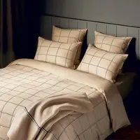 HUGO BOSS Home Satin Bettwäsche Check 155x220 cm + 80x80 cm | beige - beige