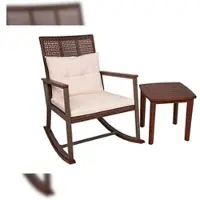 DELUKE Outdoor-Schaukelstuhl MAINZ mit Beistelltisch Dunkelbraun Eukalyptus Gartenstuhl Relaxsessel Garten Balkon Outdoor