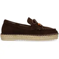 Manfield Braune Veloursleder-Espadrilles mit Fransen | Größe 41
