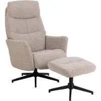 Fonq London Sessel Relaxsessel mit Fußhocker Bouclé Beige.
